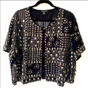 Naeem Khan Metallic Studded Short Sleeve Jacket
